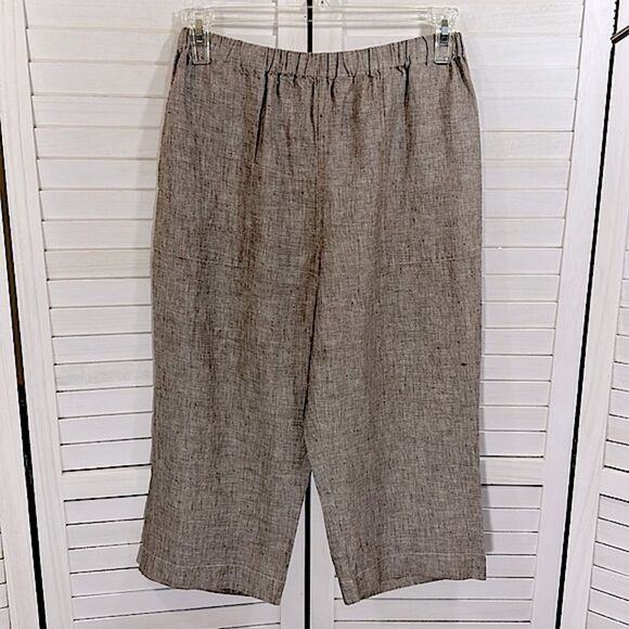 Chico’s Linen Pants Size 2 (12)  Brown Crop Wide Leg - Picture 3 of 14